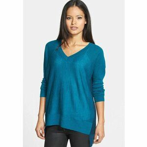 Eileen Fisher Arctic Green Sweater Women's Large 100% Royal Alpaca Colorblock